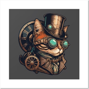 Steampunk Cat Sticker Posters and Art